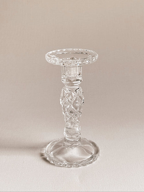 Vintage lysestage i presset glas | Diamant mønster