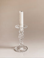 Vintage lysestage i presset glas | Diamant mønster