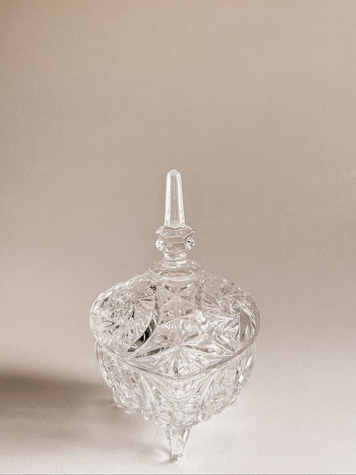 Vintage krystalbonbonnière | Stjerneknop & ornamenteret topknop
