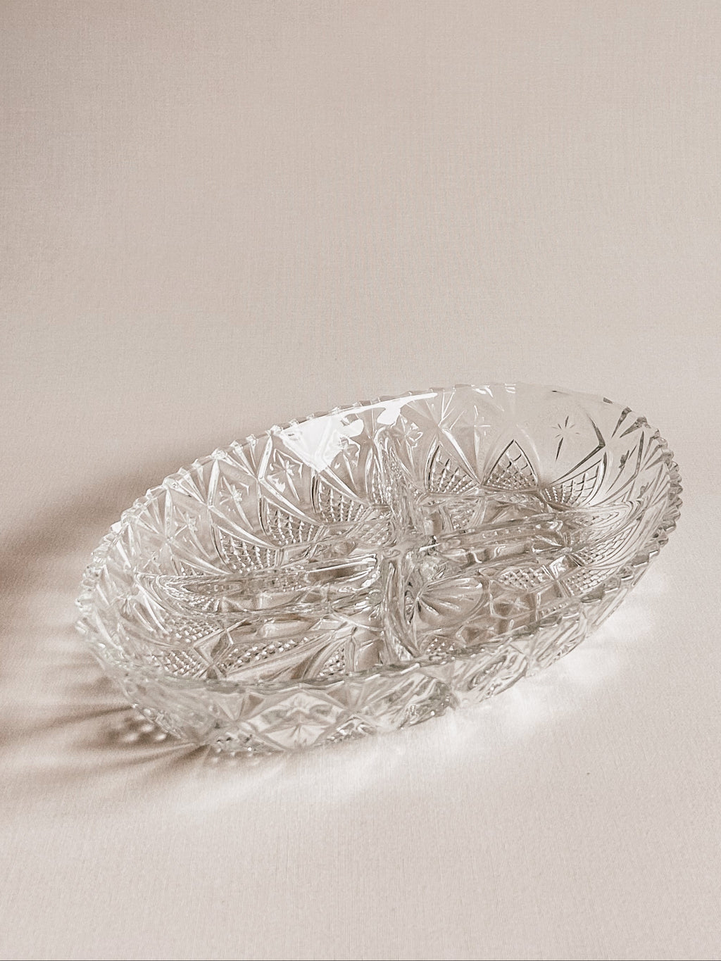 Fransk vintage krystalserveringsfad | Geometrisk stjerneskudsmønster