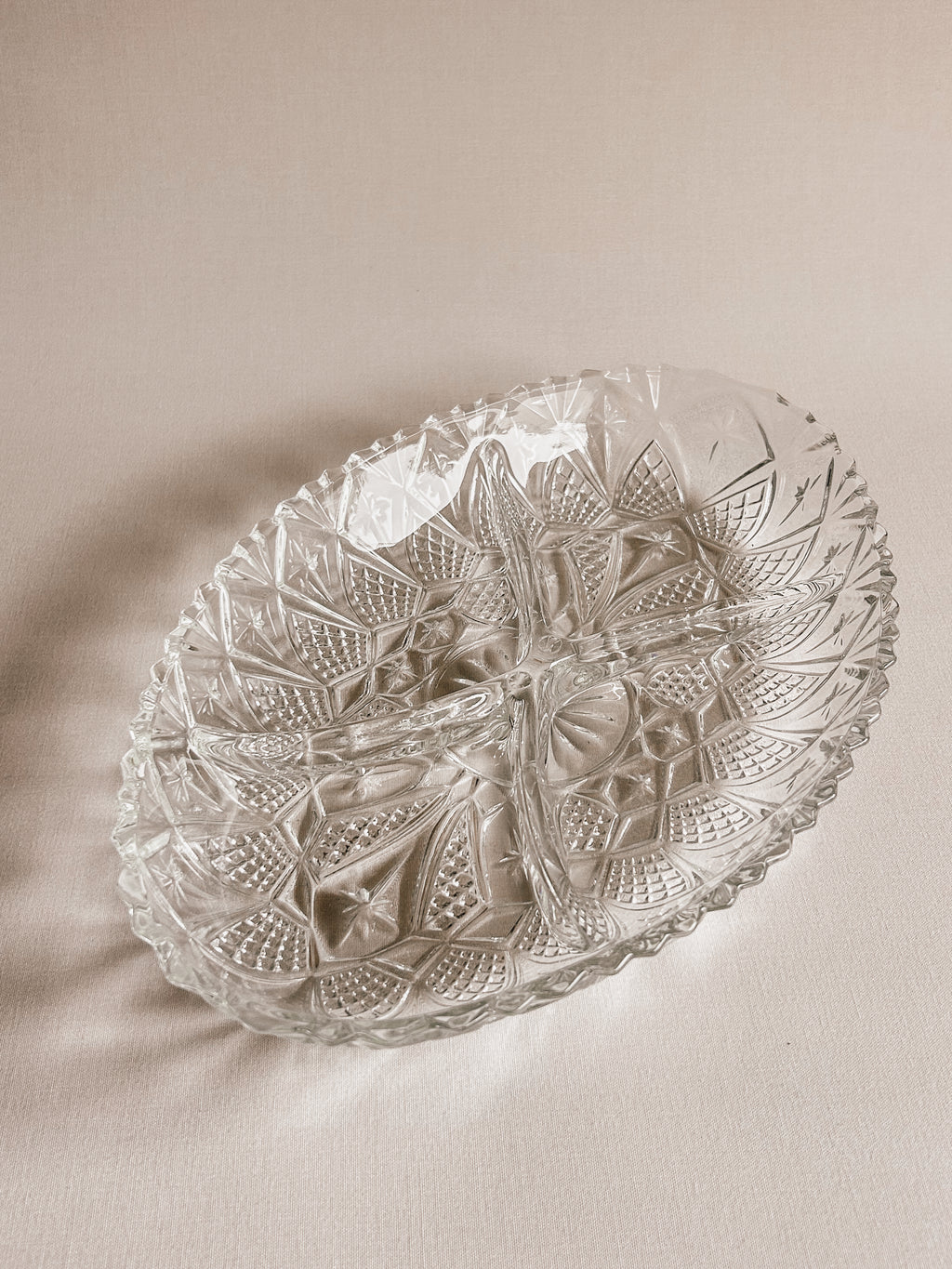 Fransk vintage krystalserveringsfad | Geometrisk stjerneskudsmønster