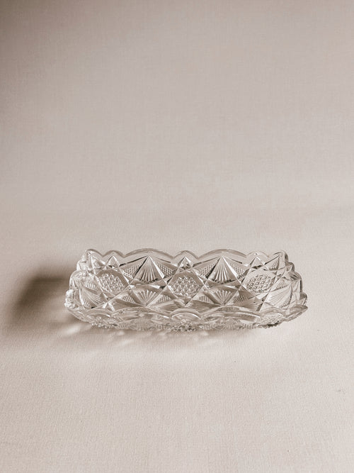 Vintage Glass Trinket Dish | Geometric Starburst Pattern