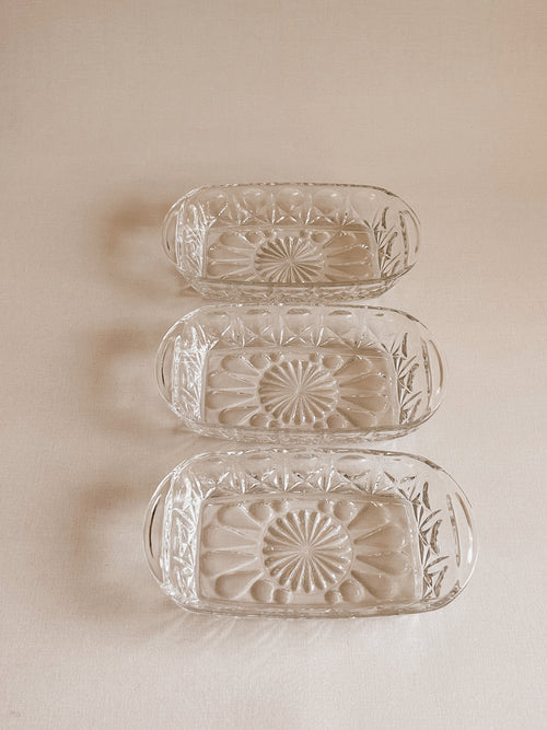 Vintage serveringsfade i krystal | Starburst-mønster – sæt med tre