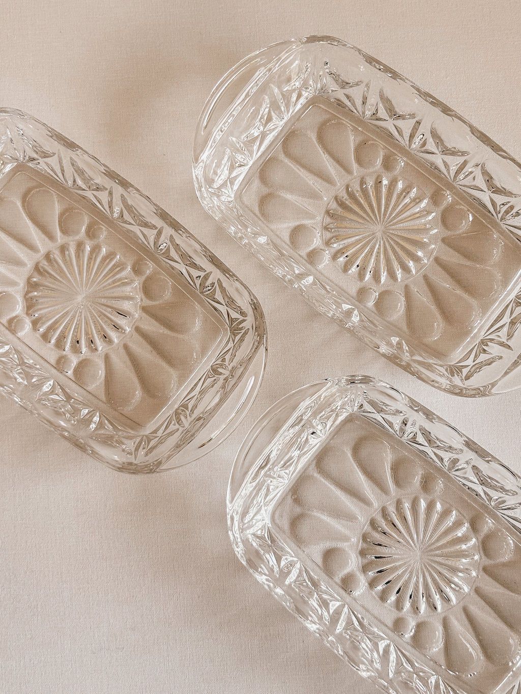 Vintage Crystal Serving Dishes | Starburst Pattern – Set of Three