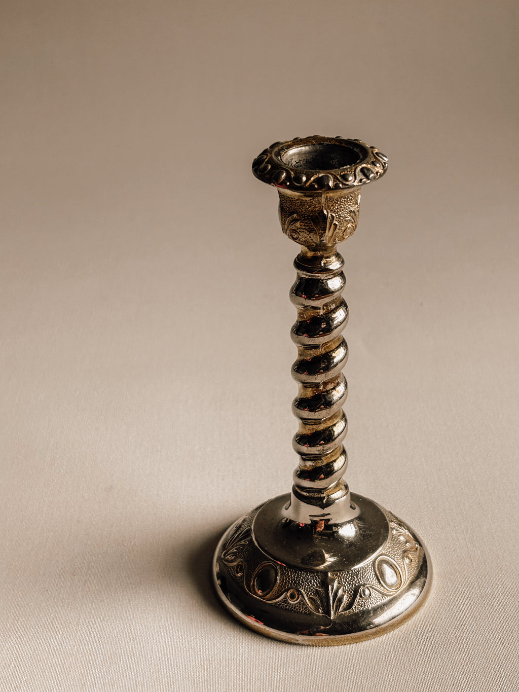 Vintage English Candlestick | Ornate Twisted Stem