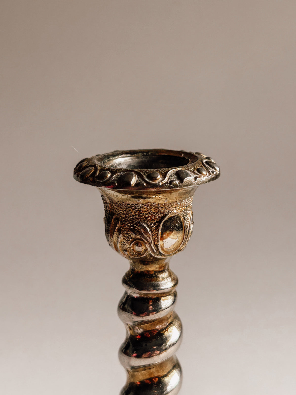Vintage English Candlestick | Ornate Twisted Stem
