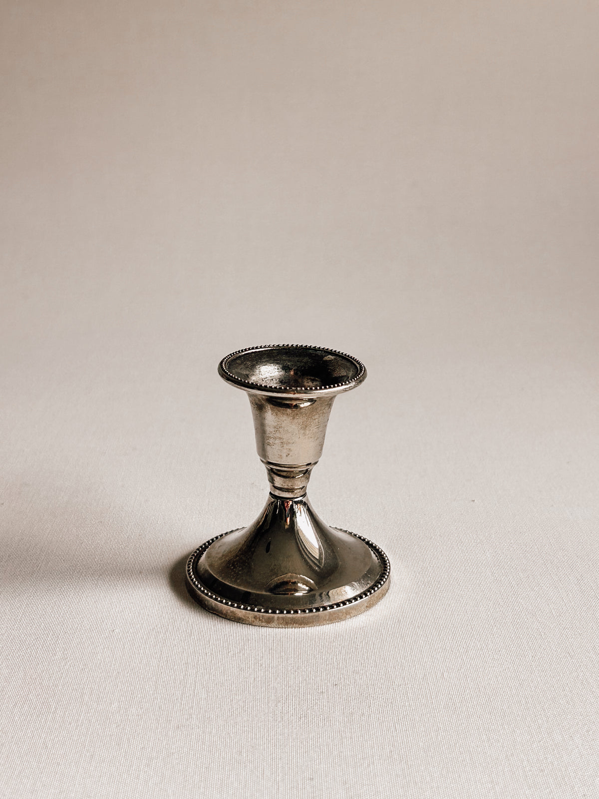 Vintage Silver-Tone Candlestick | Beaded Detail
