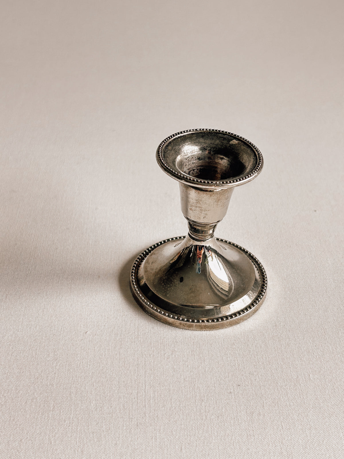 Vintage Silver-Tone Candlestick | Beaded Detail