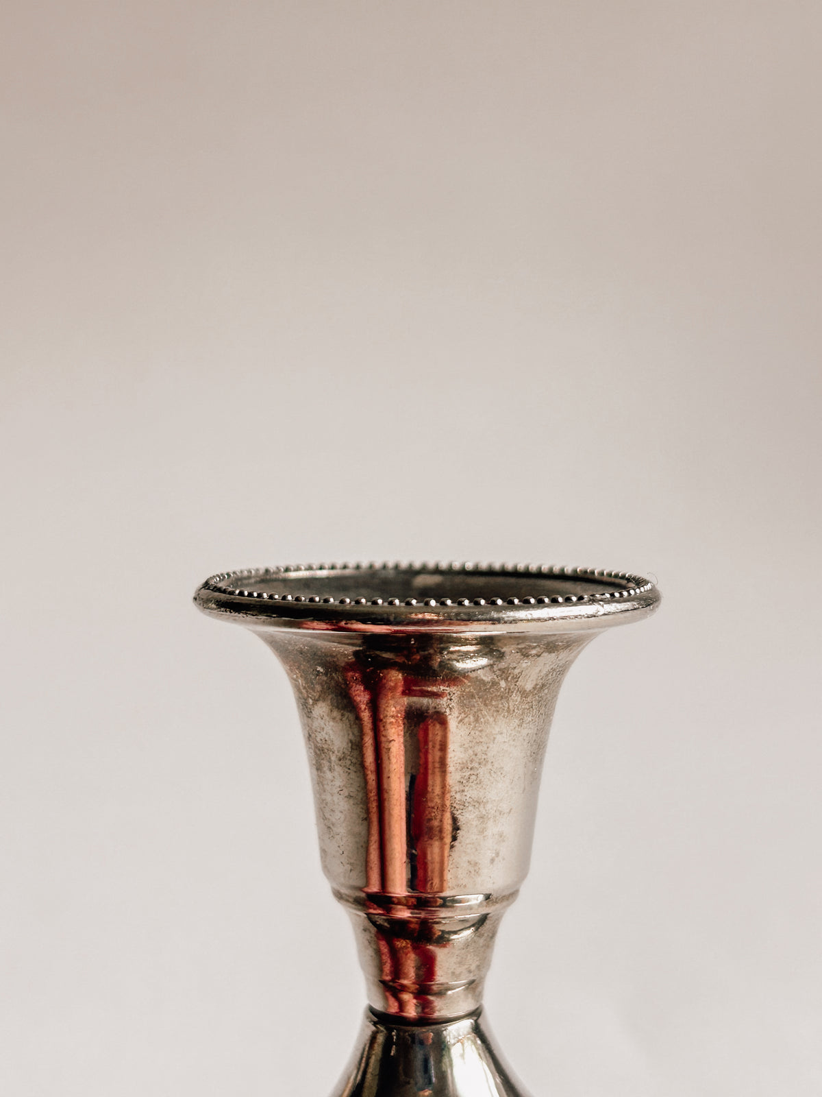 Vintage Silver-Tone Candlestick | Beaded Detail