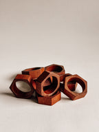 Vintage Hexagonal Teak Napkin Rings | Set of Eight