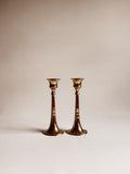 Vintage messinglysestage | Elegant par af trompetlysestage