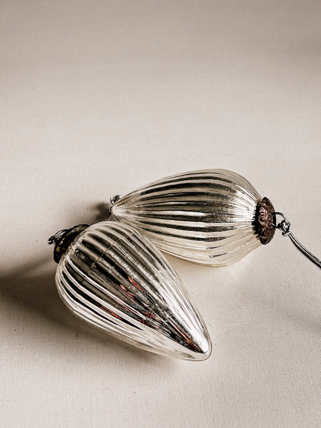 Hand-Blown Silver Glass Teardrop Ornaments | Set of Two